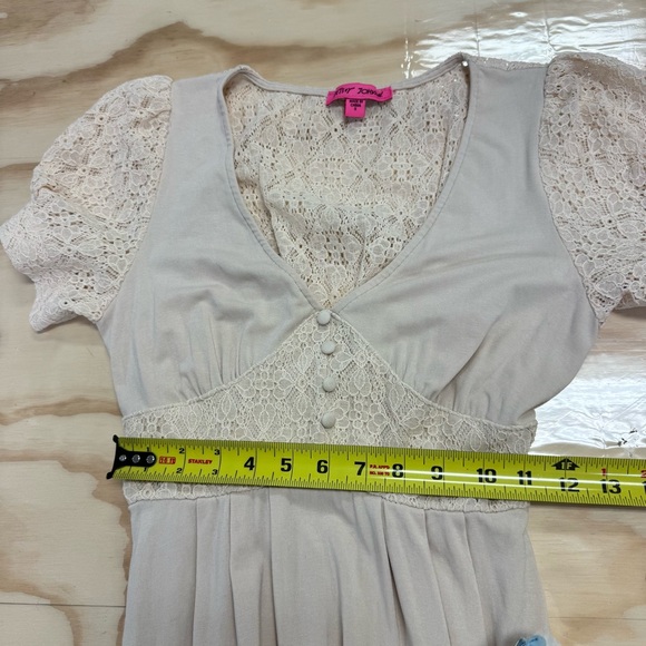 Betsey Johnson Mosaic Lace Puff-Sleeve Midi Dress Crochet Back Cream Sm JL408532 - Picture 14 of 15